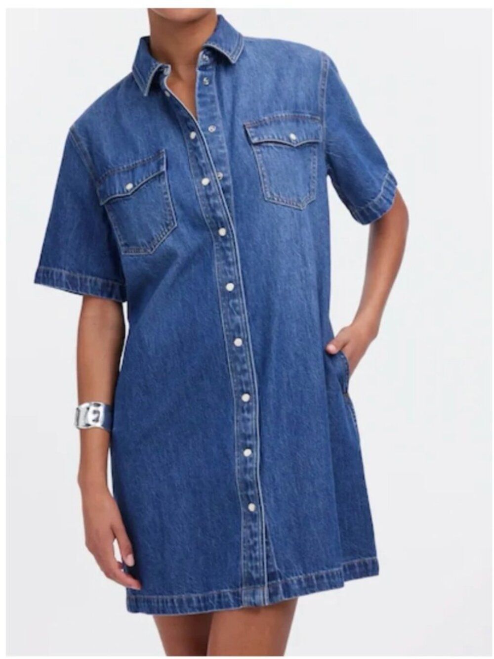 Madewell Oversized Pearl Snap Denim Mini Shirtdress Santee Wash S